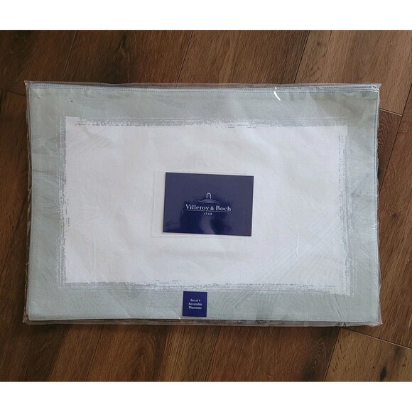 Villeroy & Boch Placemats Linen Cotton 4 pc White Silver 14 x 20 NEW - Picture 1 of 10